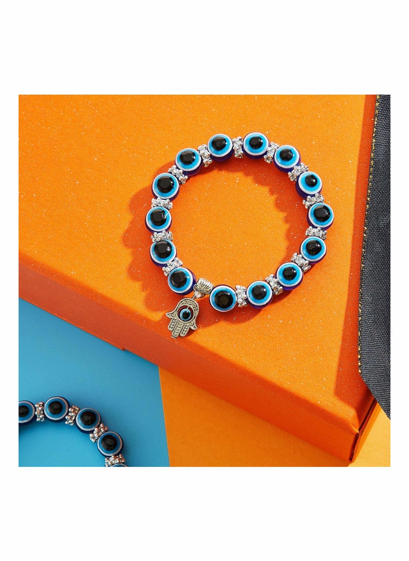 SYOSI - 4 Pieces Eye Necklace with Eye Bracelet Set Blue Eye Bead Hand Stretch Bracelet and Glass Eye Faux Leather Rope Chain Necklace for Women and Men - Image 1