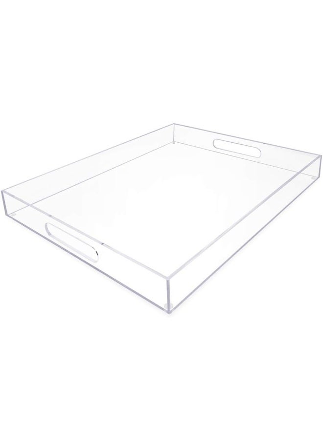 TPGP صينية تقديم أكريليك شفافة (16x20) مع مقابض مقطوعة، مقاومة للتسرب، منظمة قابلة للتكديس، موفرة للمساحة، خادم للطعام والمشروبات، داخلية/خارجية، ديكور تخزين لوسيت والمزيد - Image 1