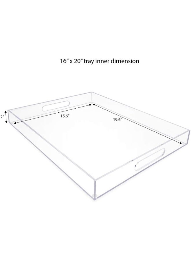 TPGP صينية تقديم أكريليك شفافة (16x20) مع مقابض مقطوعة، مقاومة للتسرب، منظمة قابلة للتكديس، موفرة للمساحة، خادم للطعام والمشروبات، داخلية/خارجية، ديكور تخزين لوسيت والمزيد - Image 2