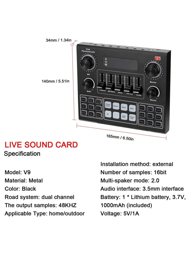 V9 Sound Card & BM800 Pro Microphone Condenser Microphone Capacitor Recording Microphone Audio Interface Studio Stereo Live Streaming Sound Card  - Image 3