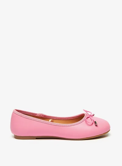MISSY Girls Solid Slip-On Round Toe Ballerina Shoes with Bow Accent with Cushioning