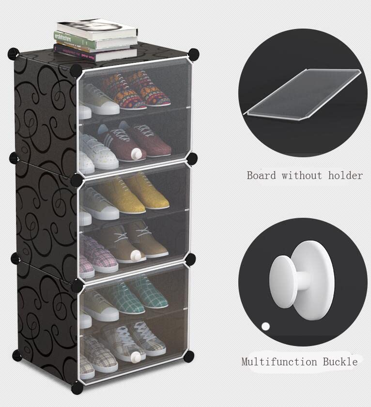 AYSIS Portable Shoe Rack Organizer 30 Pair Tower Shelf Storage Cabinet Stand Expandable for Heels, Boots, Slippers, (12-Layer-6-Door-Black, Plastic) - Image 3