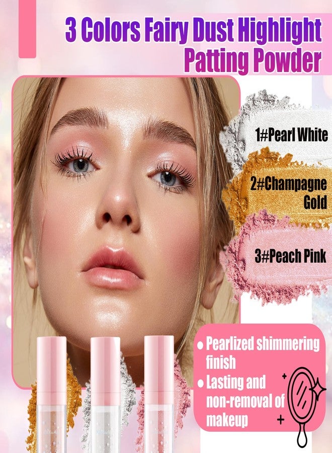 XMXueMei 3 Colors Fairy Dust Highlight Patting Powder,Magic Polvo De Hadas Highlighter Makeup,Body Glitter Face Blusher Patting Powder,Daily Party Halloween Christmas Body Contouring Shimmer Powder（3PCS） - Image 2