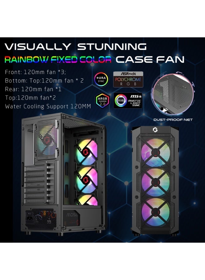 GAMEON TRIDENT III-M POWERFORGE Series Mid Tower Gaming Case – Pre-Installed 750W PSU & 4 LED Fans | 240mm Radiator Support | Tempered Glass | ATX/M-ATX/ITX Compatible black - Image 3