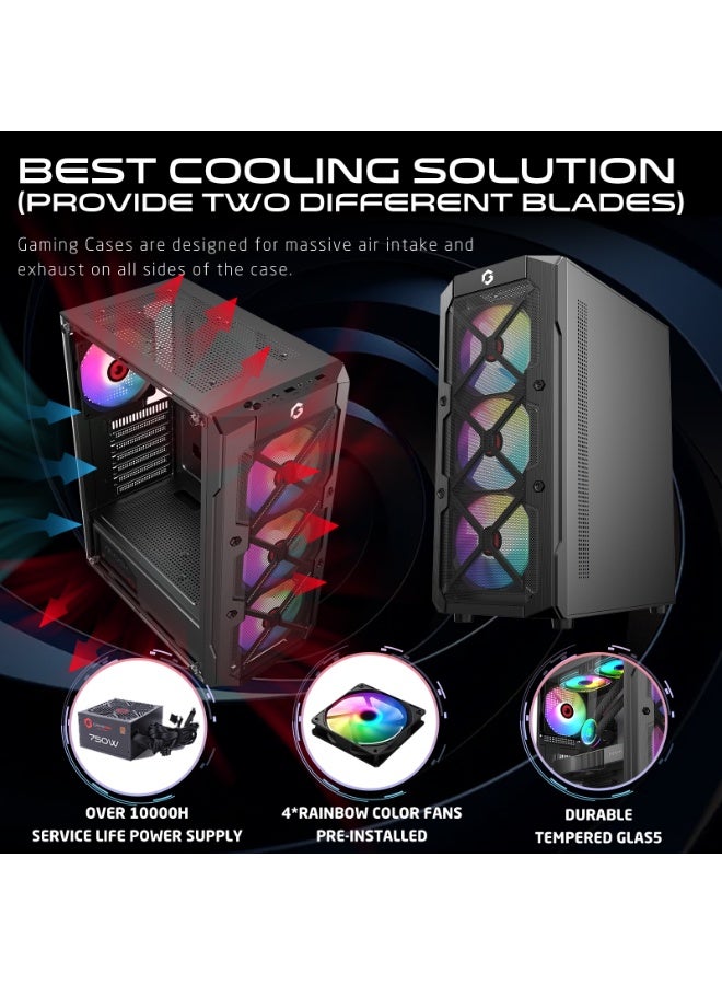 GAMEON TRIDENT III-M POWERFORGE Series Mid Tower Gaming Case – Pre-Installed 750W PSU & 4 LED Fans | 240mm Radiator Support | Tempered Glass | ATX/M-ATX/ITX Compatible black - Image 5