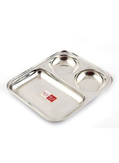 KCL KCL Stainless Steel Extra Deep Bhojan Patra Round Compartment Plate - 3 in 1-1 Unit - Diamater - 25 Cms  - Image 1
