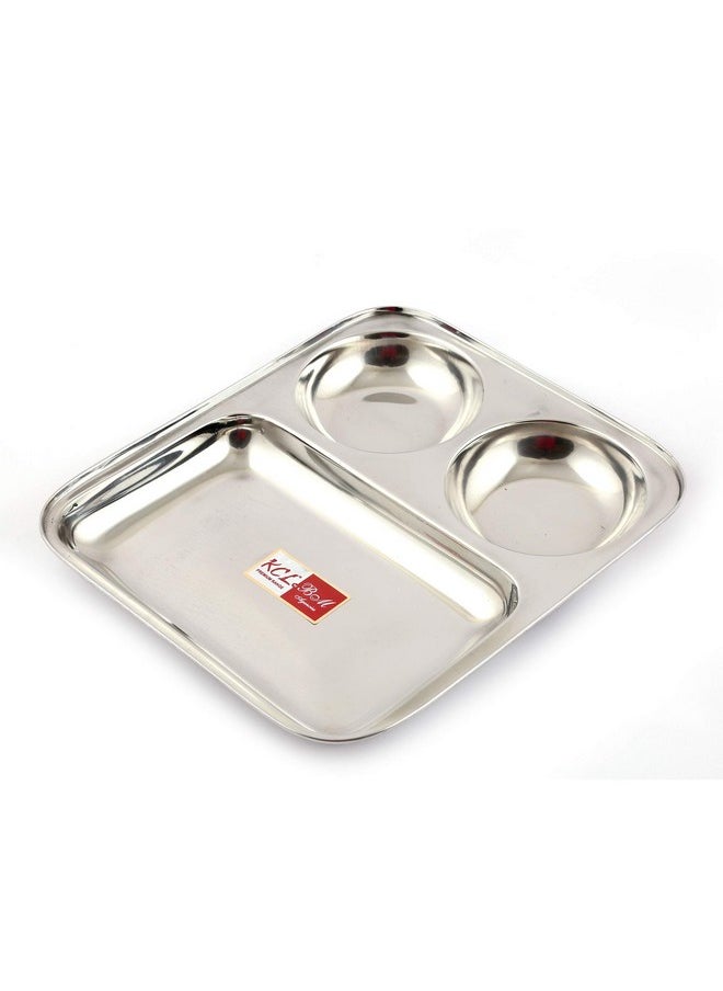 KCL - KCL Stainless Steel Extra Deep Bhojan Patra Round Compartment Plate - 3 in 1-1 Unit - Diamater - 25 Cms - Image 1