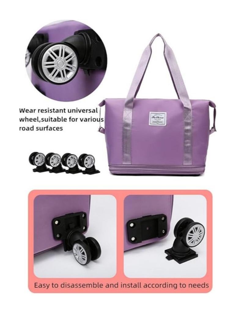 DUNISO Fashionable Travel Bag With Detachable Universal Wheels, Foldable Luggage Bag,  Double Layer Expandable Suitcases Large Capacity Dry Wet Separation Duffle Bag With Wheels (Dark Blue) - Image 4