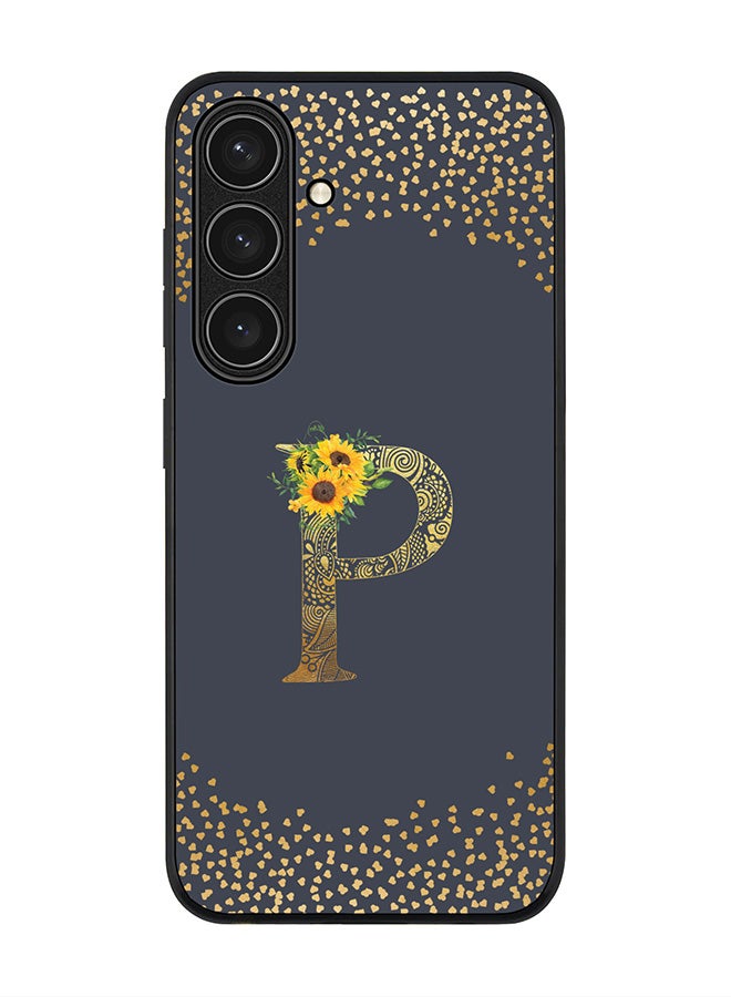 Stylizedd Rugged Black edge case for Samsung Galaxy S24 FE, Slim fit Case Flexible Cover - Custom Monogram Initial Letter Floral Pattern Alphabet - P (Grey ) - Image 1