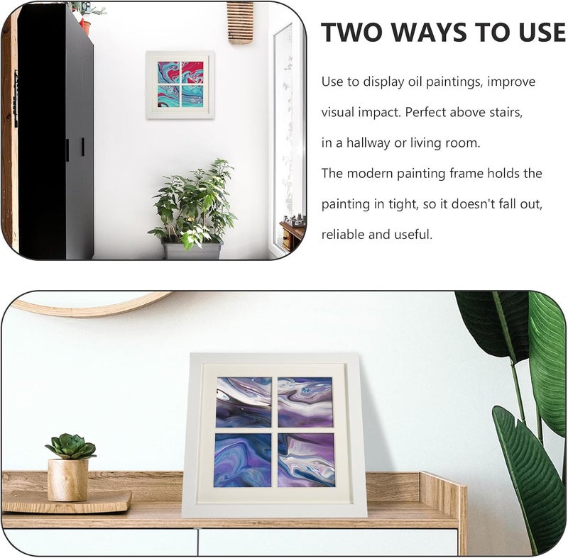 Square 10x10 Inch Photo Frame for Canvas Painting White Wood Frame for Oil Painting Display Wall-mountable DIY for Home Décor and Art Hanging - Image 3