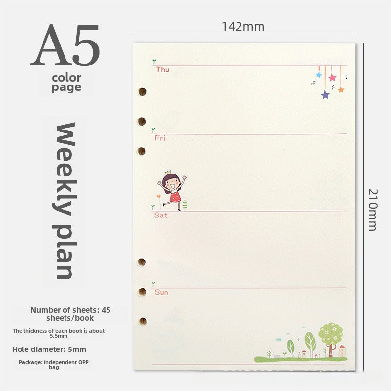 Generic 6-Hole A5/A6 Colorful Blank Dot Grid Planner Refill A5 week plan 