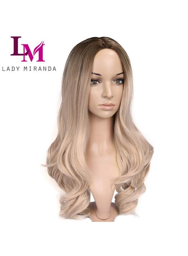 Lady Miranda باروكة أومبري بني إلى أشقر رمادي كثافة عالية شعر صناعي مقاوم للحرارة باروكات كاملة للنساء (أشقر رمادي)  - Image 3