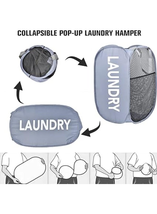 سلة غسيل منبثقة، سلة غسيل شبكية قوية قابلة للطي مع مقابض متينة، سلة غسيل الملابس المنبثقة قابلة للطي - Image 3