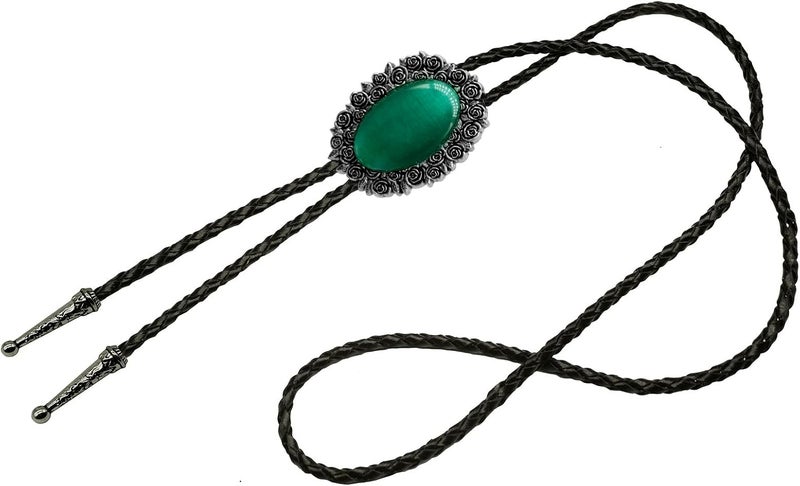 Moranse Bolo Tie With Emerald Blue and Black or More Colors Stone Celtic Style Genuine and Cowhide Rope - Image 2