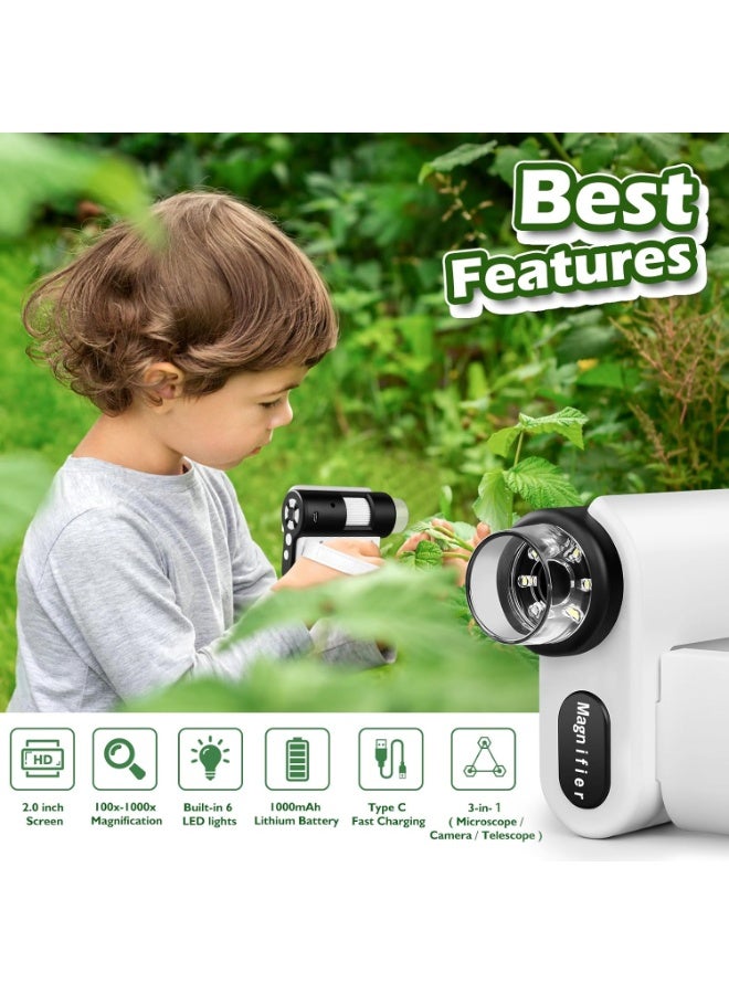 Children's microscope, 1000x portable mini microscope, 2-inch LCD handheld digital microscope, suitable for children aged 3-12, computer compatible, includes a 32GB TF card, a great birthday/Children's Day gift. - Image 3