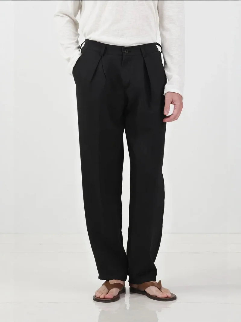جيستو GIESTO Tailored Mid Waist Pleated Straight Leg Pants