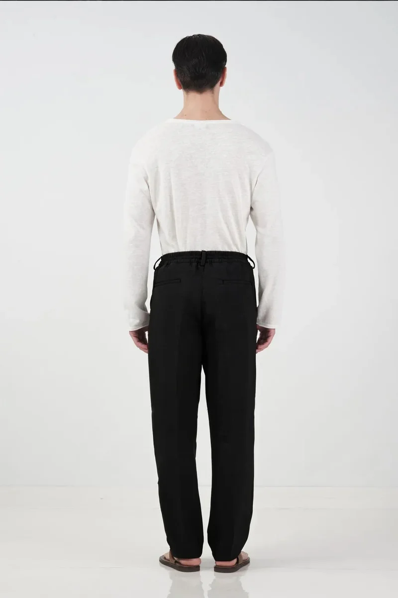 Giesto Black GIESTO Tailored Mid Waist Pleated Straight Leg Pants for Men | Best Price UAE