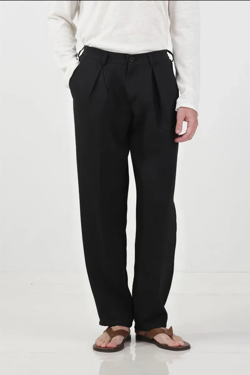 GIESTO Tailored Mid Waist Pleated Straight Leg Pants