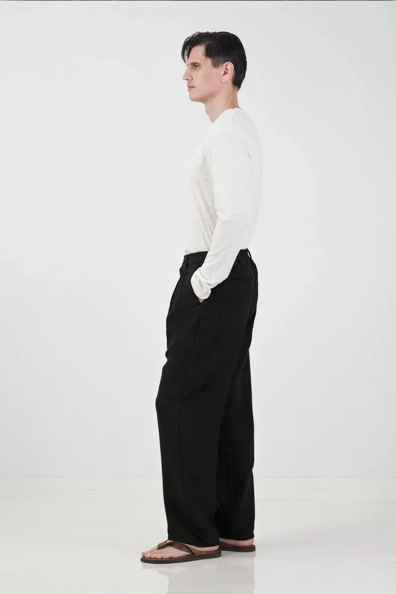 Giesto Black GIESTO Tailored Mid Waist Pleated Straight Leg Pants for Men | Best Price UAE