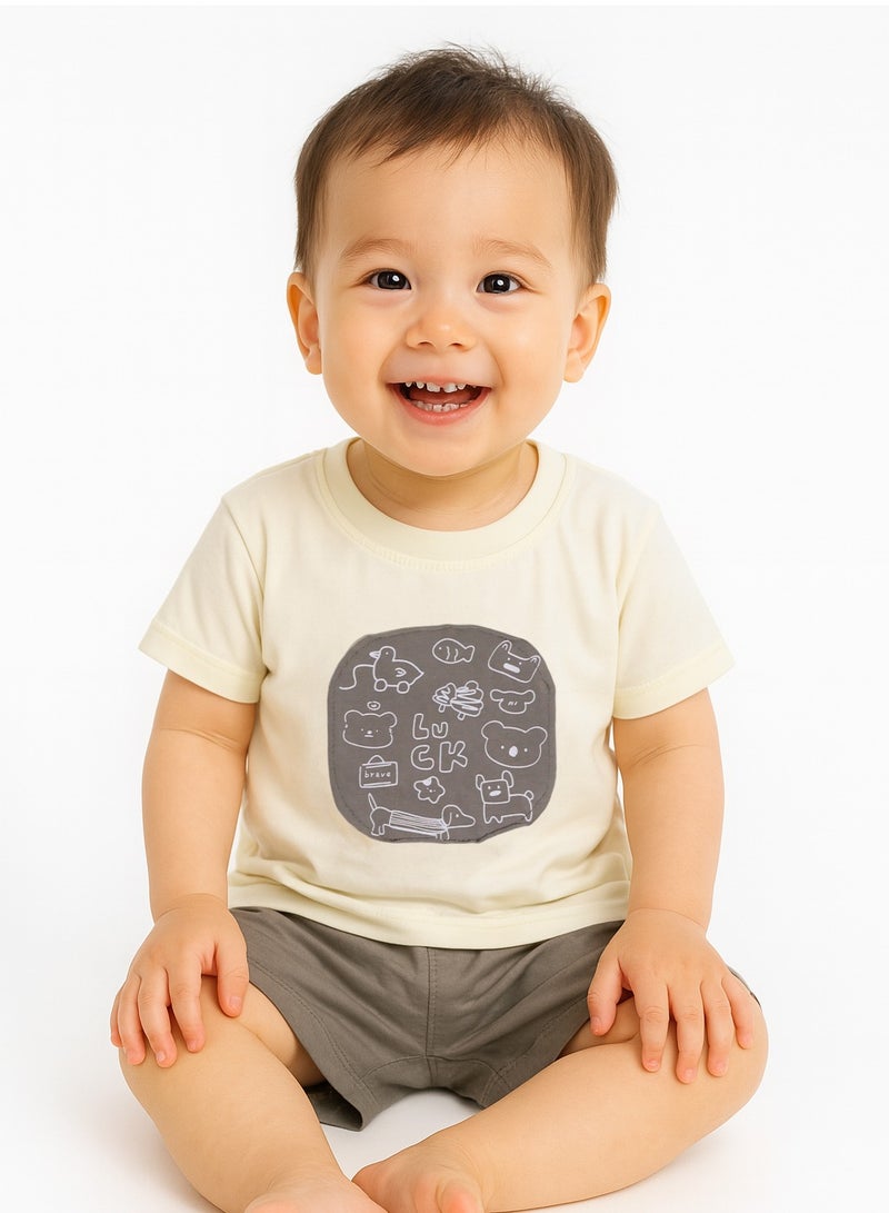Toddler 2-Piece Summer Outfit Set - Cotton Blend T-Shirt & Shorts, Elastic Waistband, Breathable Knit - For 9-36 Months  - Image 1