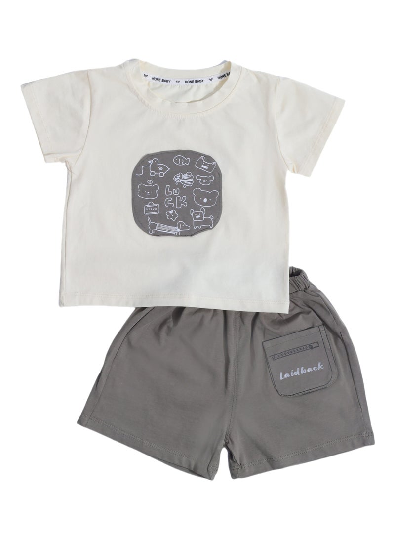 Toddler 2-Piece Summer Outfit Set - Cotton Blend T-Shirt & Shorts, Elastic Waistband, Breathable Knit - For 9-36 Months  - Image 2