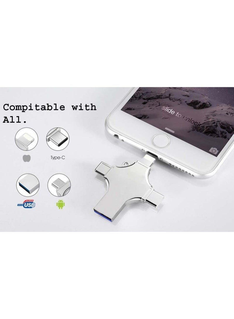 Flash Drive 64GB 4 in 1 OTG Thumb Drive USB A USB C Micro USB and iPhone Connector for Phones Tablets and PC - Image 1