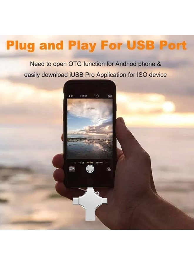 Flash Drive 64GB 4 in 1 OTG Thumb Drive USB A USB C Micro USB and iPhone Connector for Phones Tablets and PC - Image 3