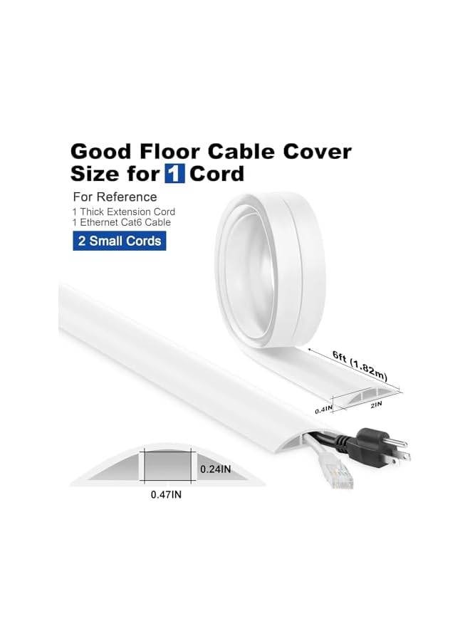 PROMASS promass 6.5ft/2M Cable Cover Floor, Single Cord Protector Extension Cord Covers for Floor, Floor Wire Covers for Cords - Floor Wire Cover Cord Cavity: 0.47" (W) x 0.24" (H) (White, 6.5ft/2M)  - Image 2