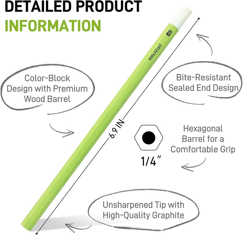M.G Wood-Cased HB Thick Core Pencils, 30 Count Green Barrel Black Wood, Hexagonal Bulk Pencils for School or Office, Unsharpened, No Eraser, Anti-Bite Tip, for Writing, Drawing, Sketching - Image 2