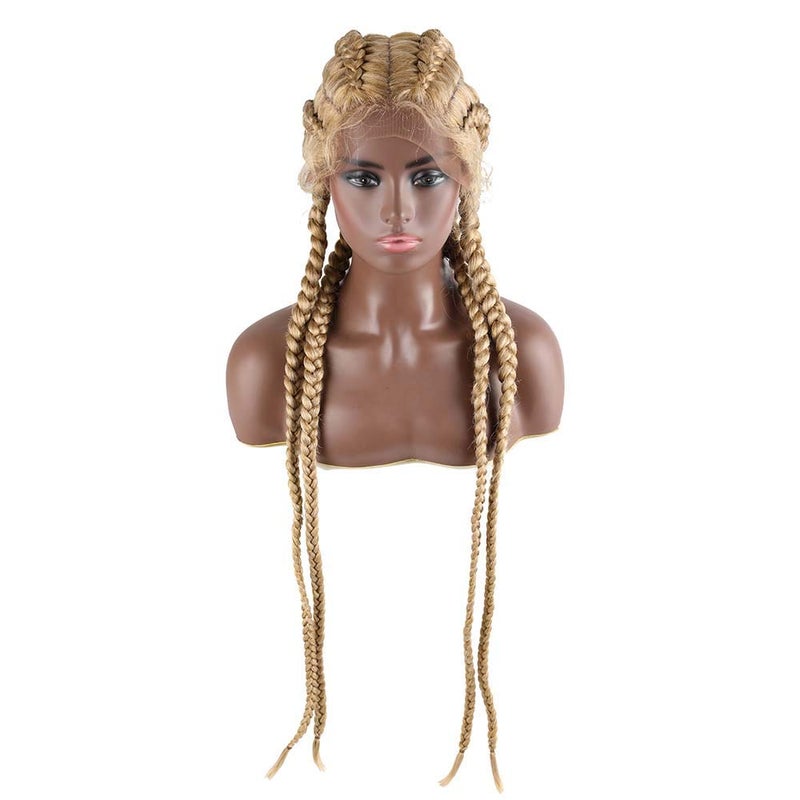 Long30Inch Blonde Braided Wigs Synthetic Lace Front braid Wig 360 Lace Wig For Black Women Full Handmade 4Braid Wig With Baby Hair Box Braid