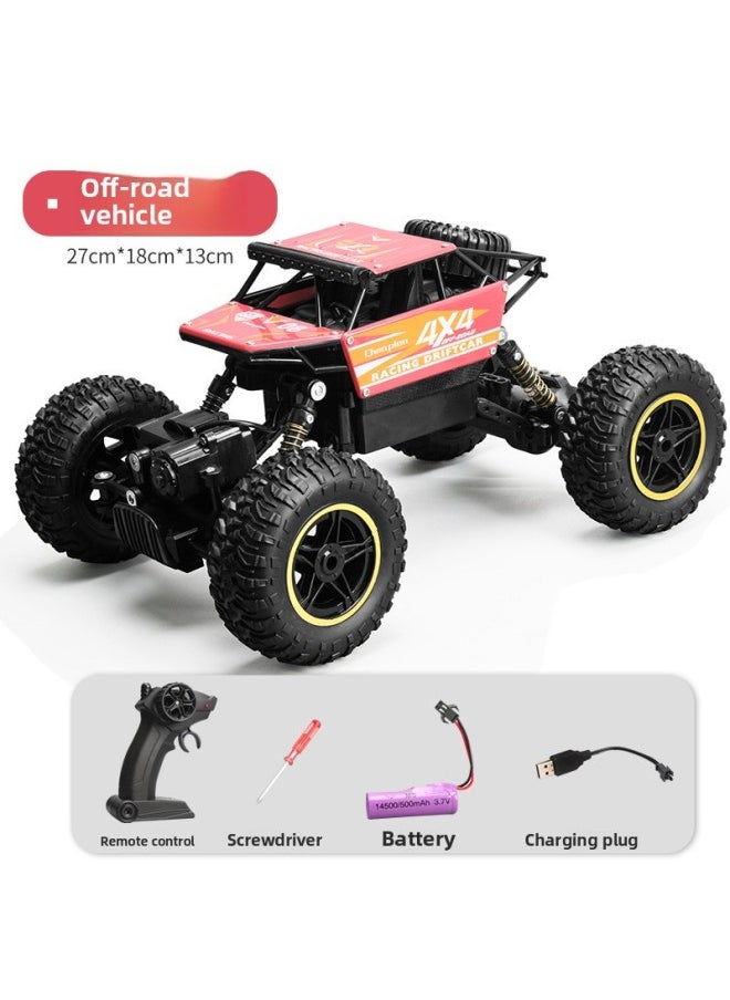 Generic A Toy Car Remote Control Large Alloy High-speed Six-wheel Four-wheel Drive Off-road Big Foot Climbing Electric Boy Children's Car-Colour:Four-wheel Drive Alloy Off-road Vehicle [red 28cm]-Proportion:Three Lithium Batteries + Remote Control Battery + Charging Cable  - Image 1