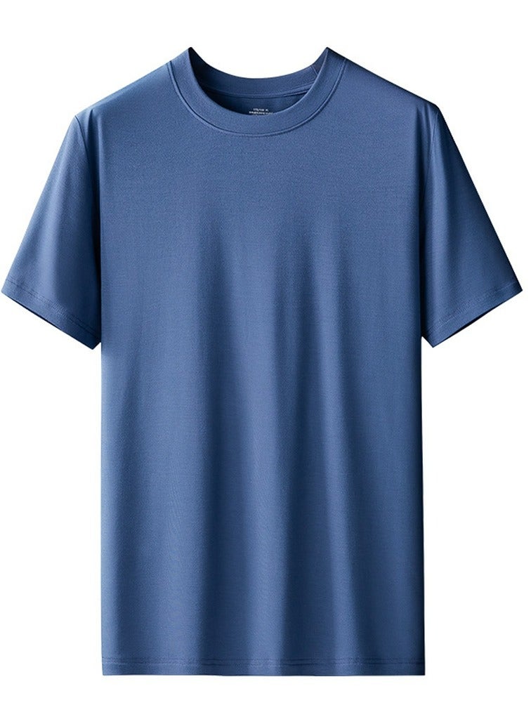 Loquat Men's Solid Color Classic Short Sleeve Crew Neck T-Shirt Navy Blue 