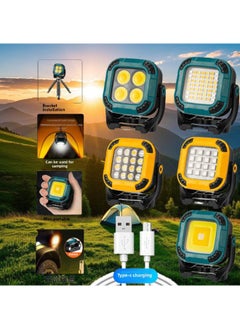 Full-scene Working Lamp Multi-gear Rotating Lamp Holder Strong Magnetic Adsorption Garden Lamp Outdoor Camping Lamp Inspection Lamp-Color:W8129-5 Blue