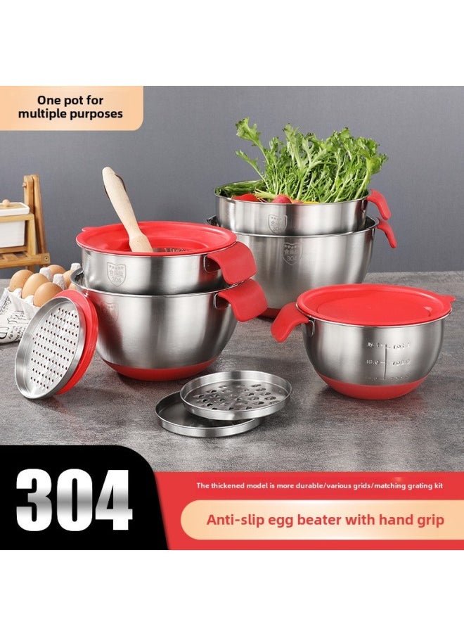 Generic - Egg Basin With Lid Household Kitchen With Handle Large Capacity Dish Basin Fruit Basin Soup Bowl 304 Stainless Steel Salad Bowl-Specifications:Support Customization-Color:Mother And Child Cover - Image 1
