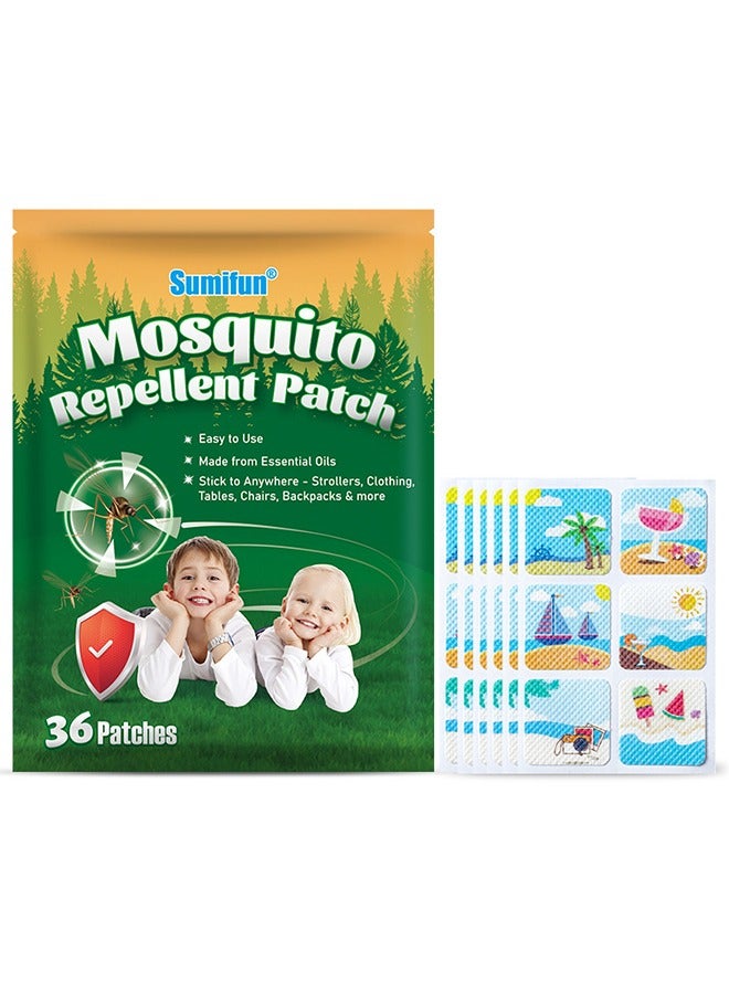 سوميفون 36 قطعة ملصقات طارد البعوض - طارد البعوض نمط الكرتون - بقع طارد الحشرات آمنة وفعالة للأطفال الصغار والأطفال والأنشطة في الهواء الطلق - ما يصل إلى 24 ساعة من الحماية - Image 1