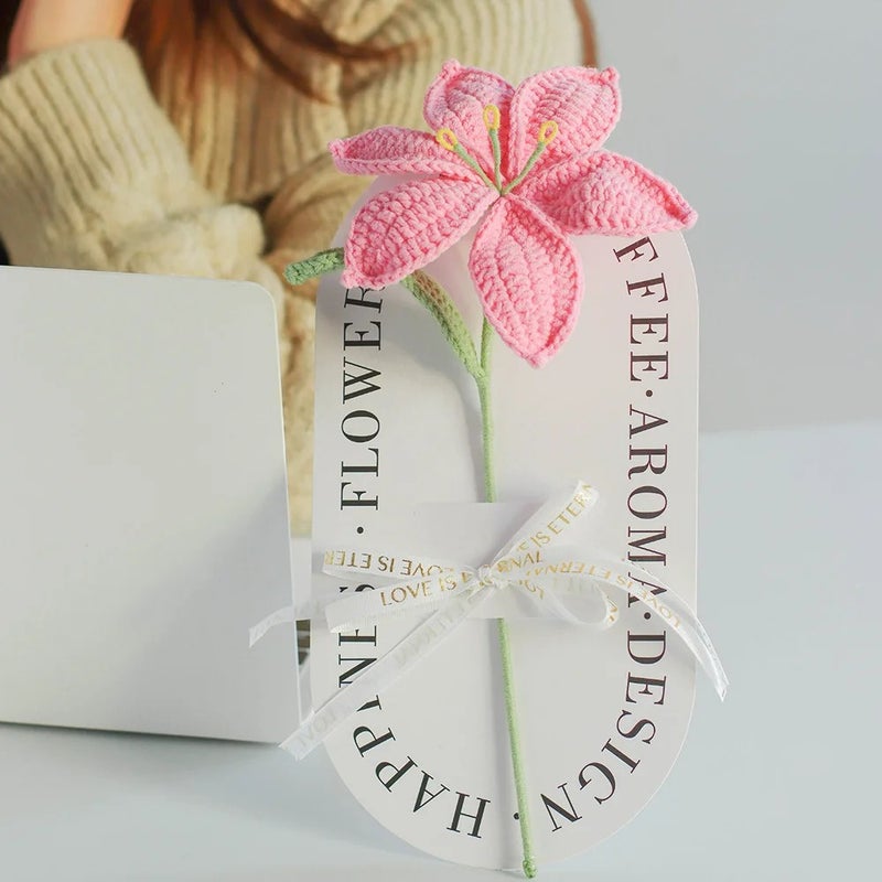 Bluejw Handmade Knitted Flower Lily Bouquet – Crochet Yarn Artificial Flowers with Dried Plants, Eco-Friendly Decor for Halloween, Festivals, Daily Home Use & Thoughtful Gift - Image 5