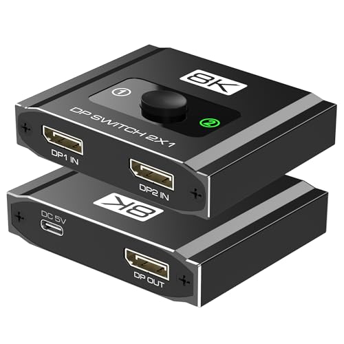 AUKOKIOULA Displayport Switch 2-in-1-out, 8K@60Hz, 4K@120Hz, Resolution DP 1.4 DisplayPort Switcher Selector Box, DSC Support, Display Port Switcher Compatible with PC, Laptop, Monitor, Gaming, TV, NVIDIA, AMD - Image 1