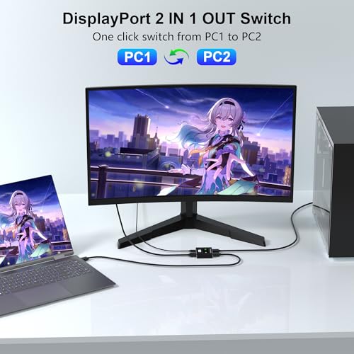 AUKOKIOULA Displayport Switch 2-in-1-out, 8K@60Hz, 4K@120Hz, Resolution DP 1.4 DisplayPort Switcher Selector Box, DSC Support, Display Port Switcher Compatible with PC, Laptop, Monitor, Gaming, TV, NVIDIA, AMD - Image 2