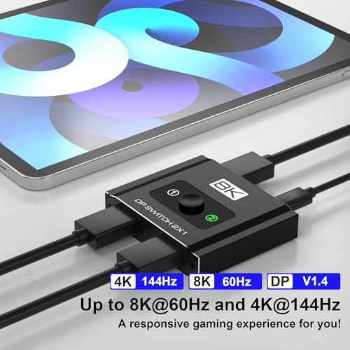 AUKOKIOULA Displayport Switch 2-in-1-out, 8K@60Hz, 4K@120Hz, Resolution DP 1.4 DisplayPort Switcher Selector Box, DSC Support, Display Port Switcher Compatible with PC, Laptop, Monitor, Gaming, TV, NVIDIA, AMD - Image 3