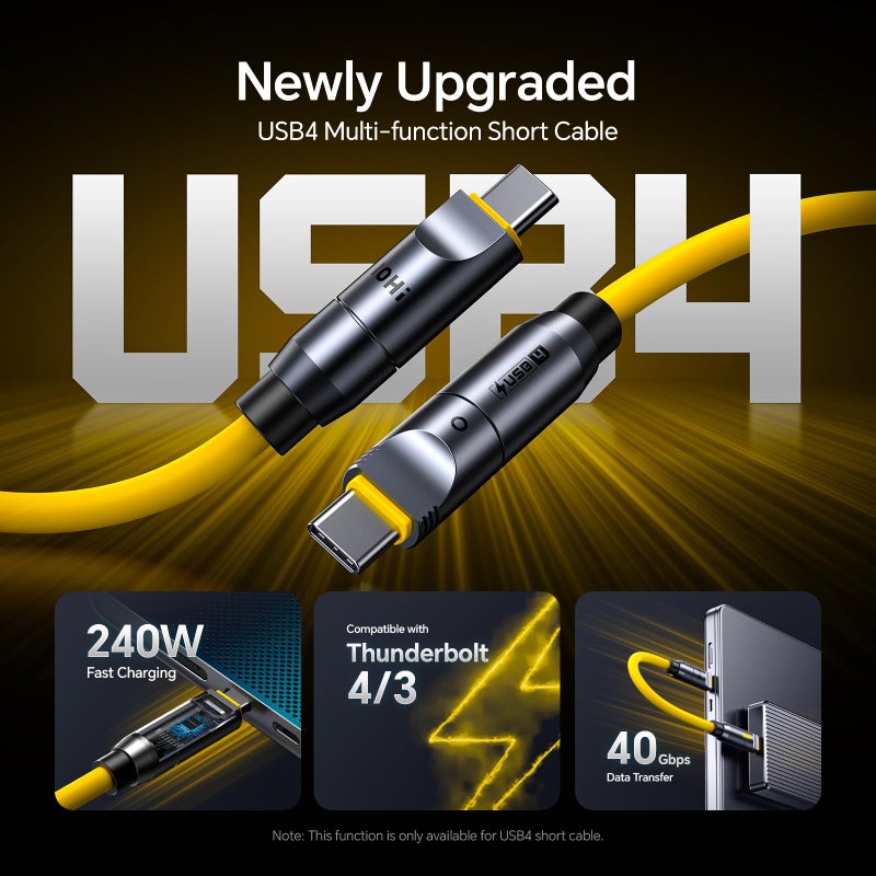 Aohi مجموعة كابلات USB 4 من AOHI بقوة 240 واط 8 في 1، كابل شحن سريع PD3.1 بقوة 240 واط يدعم نقل البيانات بسرعة 40 جيجابت في الثانية وعرض 8K HD لجهاز iPhone17 Pro Max وMacBook Pro Air وiPad وGalaxy - Image 2