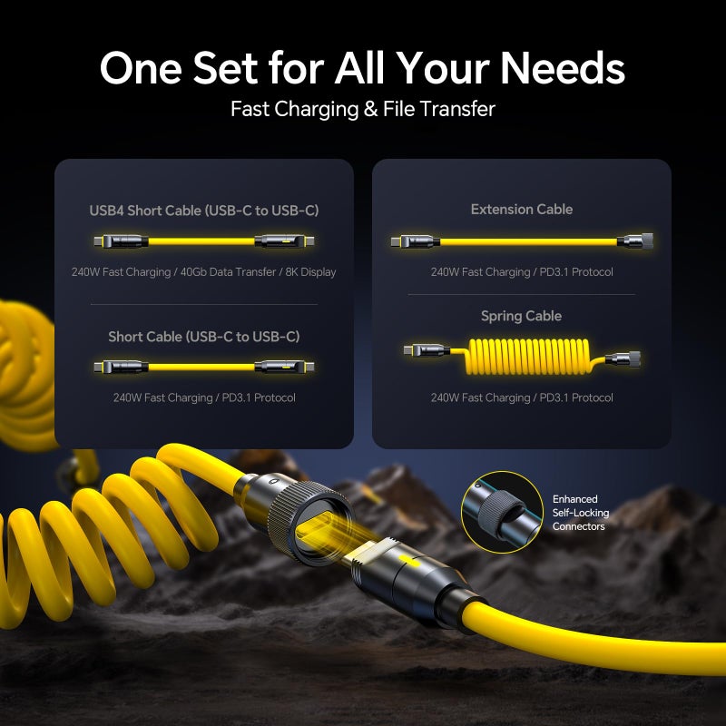 Aohi مجموعة كابلات USB 4 من AOHI بقوة 240 واط 8 في 1، كابل شحن سريع PD3.1 بقوة 240 واط يدعم نقل البيانات بسرعة 40 جيجابت في الثانية وعرض 8K HD لجهاز iPhone17 Pro Max وMacBook Pro Air وiPad وGalaxy - Image 5