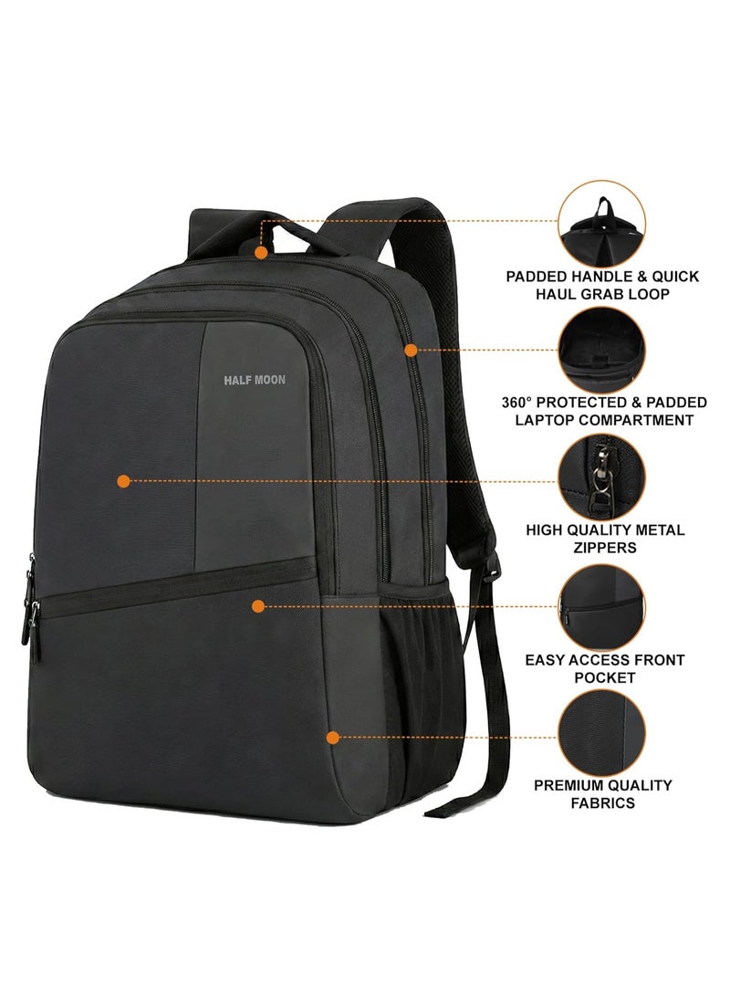 هاف مون Half Moon Valex Unisex School Bag for Boys Girls | 15.6 inch Laptop Bags for Men Office use | College Bag for Girls Boys | Backpack Bagpacker for Man Women | Black School Bag with Small Pockets Inside - Image 4