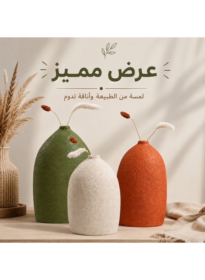 كالدا مجموعة "كالدا روتس" – طقم فازات فخارية يدوية بنمط ساحلي مكون من 3 قطع – طقم سيراميك عضوي لديكور المنزل – فازات مستوحاة من الصيف بألوان البحر والرمل (31 سم، 26 سم، 23 سم) - Image 2