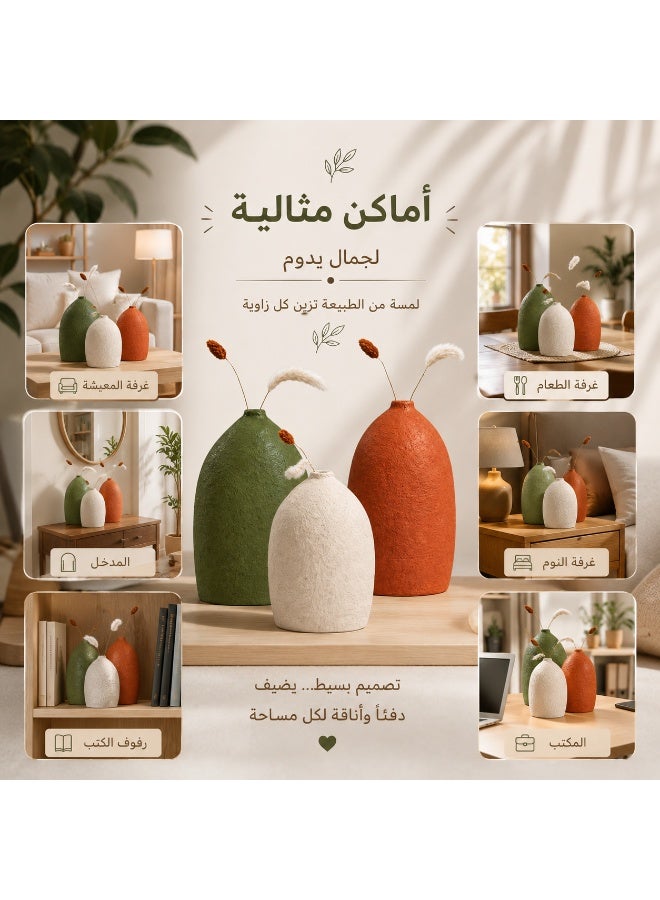 كالدا مجموعة "كالدا روتس" – طقم فازات فخارية يدوية بنمط ساحلي مكون من 3 قطع – طقم سيراميك عضوي لديكور المنزل – فازات مستوحاة من الصيف بألوان البحر والرمل (31 سم، 26 سم، 23 سم) - Image 3
