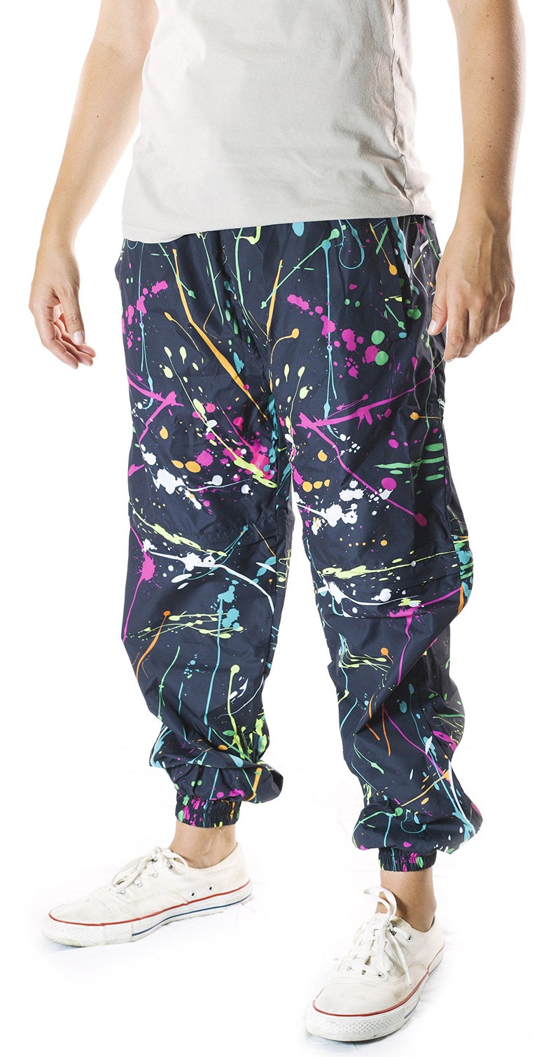 Funny Guy Mugs Neon Paint Splatter Windbreaker Pants, X-Large - Image 1