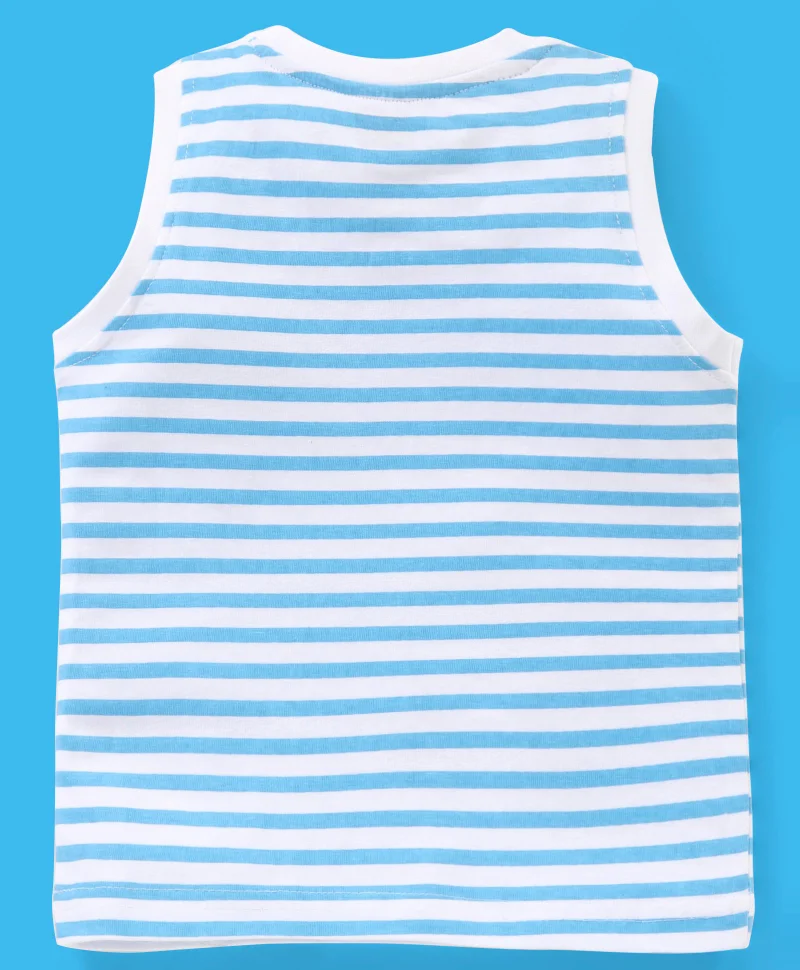 babyhug Babyhug Cotton Sleeveless Striped T-Shirt Squirrel Print- White & Blue