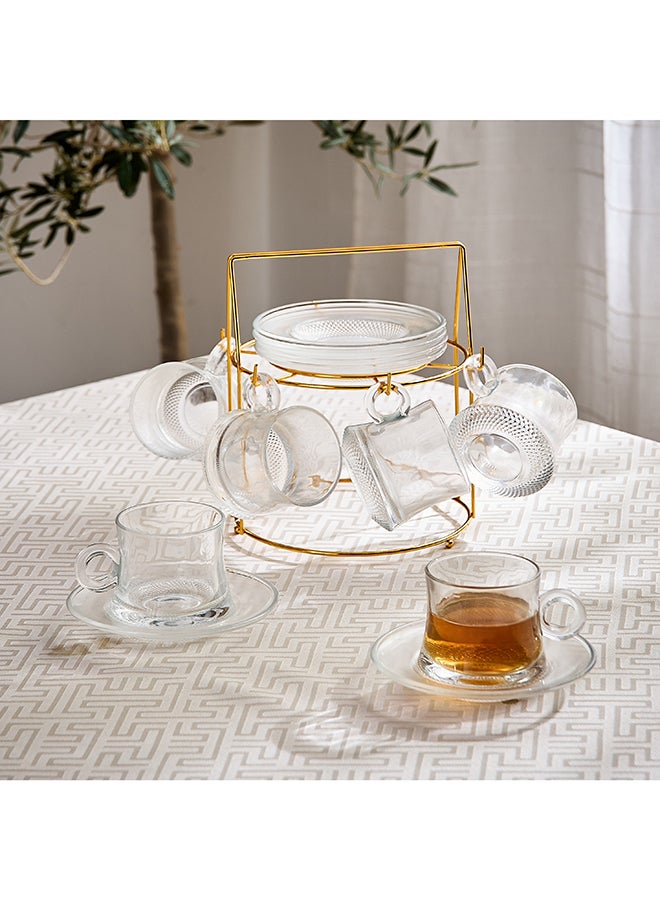 Home Box Orchid 12-Piece Glass Cup and Saucer Set with Stand - 160 ml - Image 1