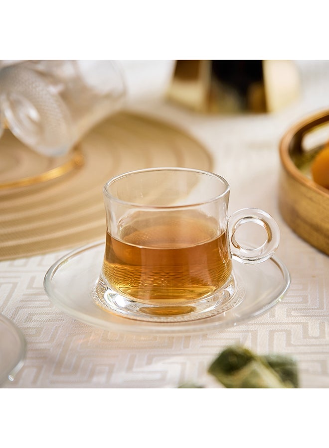 Home Box Orchid 12-Piece Glass Cup and Saucer Set with Stand - 160 ml - Image 2