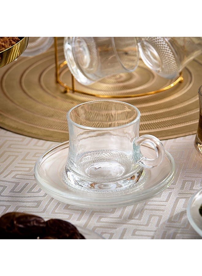 Home Box Orchid 12-Piece Glass Cup and Saucer Set with Stand - 160 ml - Image 3