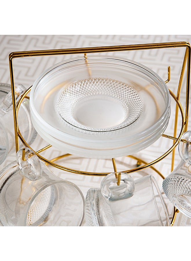 Home Box Orchid 12-Piece Glass Cup and Saucer Set with Stand - 160 ml - Image 4